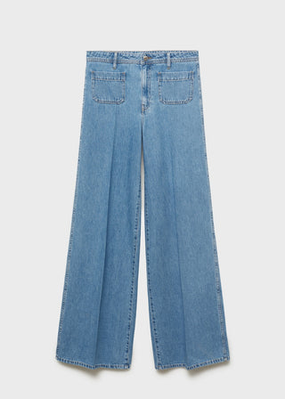Jeans Wide Leg Talle Alto con Bolsillos