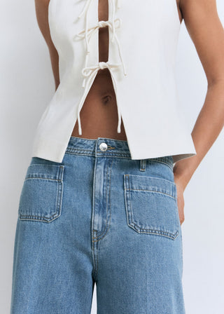 Jeans Wide Leg Talle Alto con Bolsillos