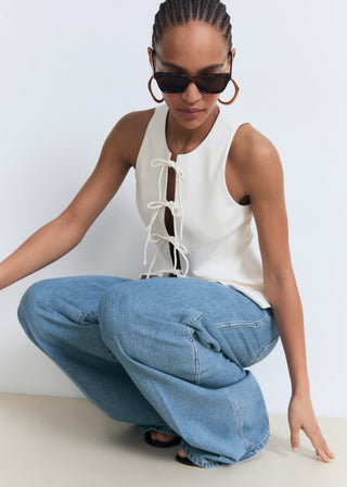 Jeans Wide Leg Talle Alto con Bolsillos