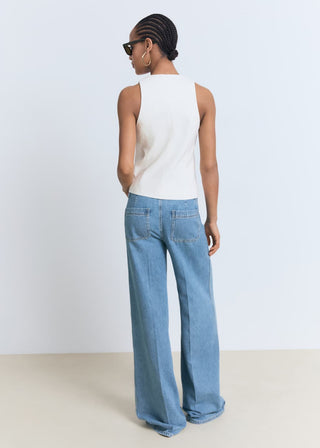 Jeans Wide Leg Talle Alto con Bolsillos