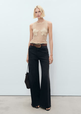 Camiseta de Crochet Bordado Floral