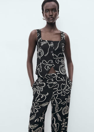 Pantalón Talle Medio con Estampado Floral