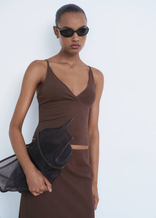 Blusa con Escote Pico de Algodón.