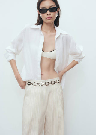 Pantalón Wide Leg Estampado de Rayas.