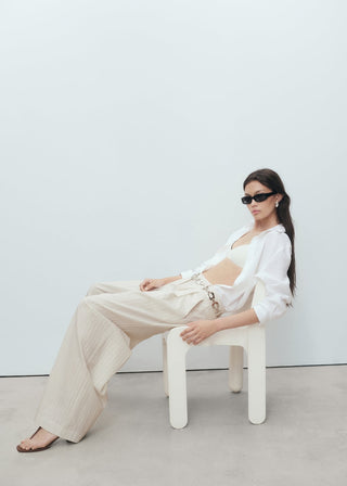 Pantalón Wide Leg Estampado de Rayas.