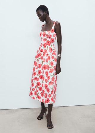 Vestido Cuello Cuadrado con Estampado Floral.