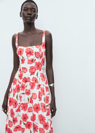 Vestido Cuello Cuadrado con Estampado Floral.