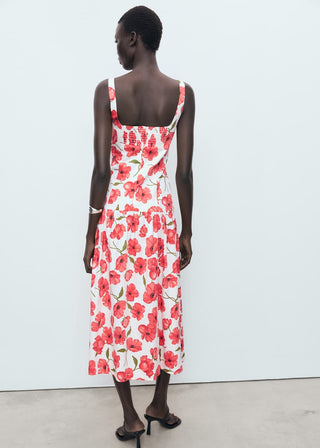 Vestido Cuello Cuadrado con Estampado Floral.