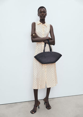 Vestido Camisero con Estampado de Puntos.