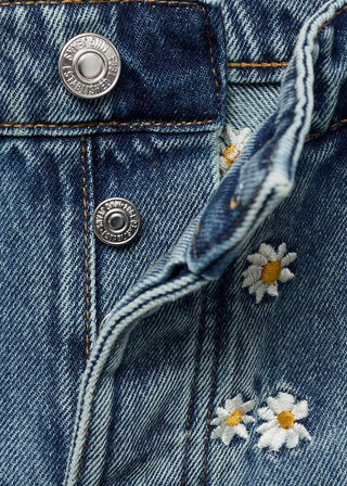 Jeans Wide Leg con Bordado Floral