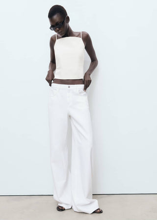 Jeans Wide Leg Talle Bajo con Bolsillos.