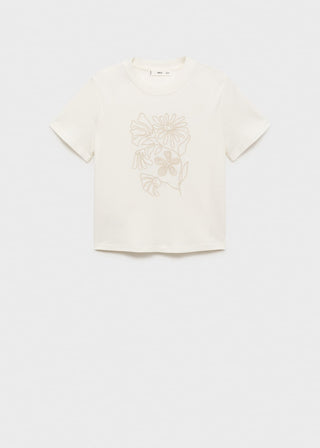 Camiseta Manga Corta con Bordado Floral