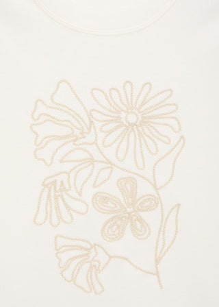 Camiseta Manga Corta con Bordado Floral