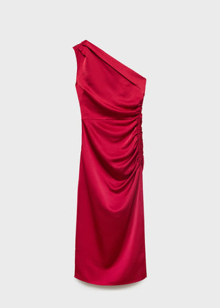 Vestido Satinado con Detalle Fruncido.
