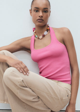 Blusa Cuello Halter con Detalle de Lazo