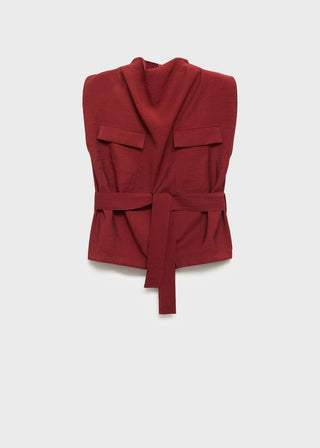 Blusa con Cuello Drapeado y Cinturón