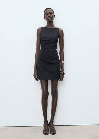 Vestido sin Mangas Drapeado de Lino