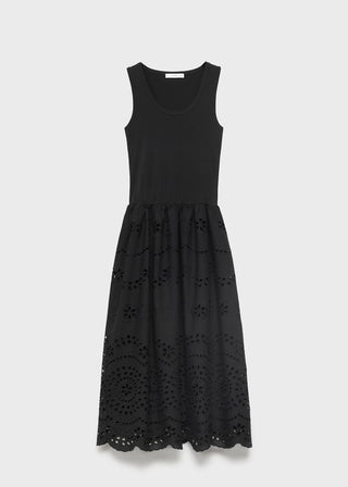 Vestido Combinado con Bordados Calados