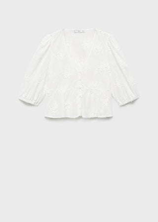 Blusa Manga Corta con Bordado Floral