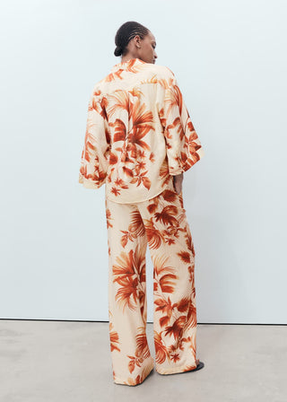 Pantalón Recto con Estampado de Palmeras.