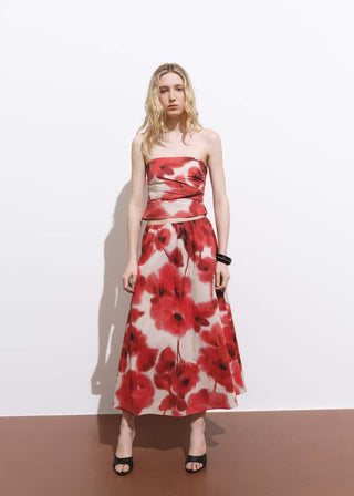 Blusa Bandeau con Estampado Floral