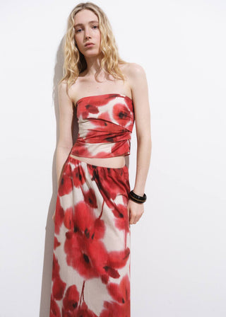 Blusa Bandeau con Estampado Floral