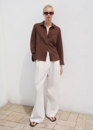 Camisa Manga Larga con Bolsillo de Lino