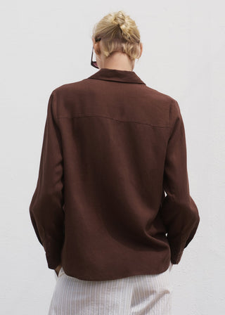 Camisa Manga Larga con Bolsillo de Lino