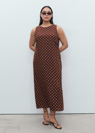 Vestido Cuello Redondo con Estampado de Puntos.