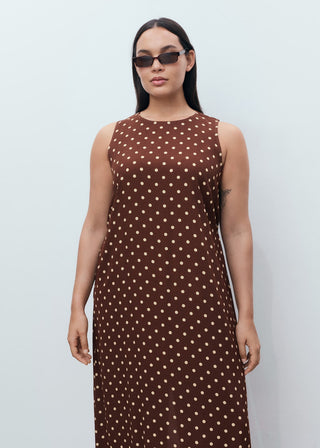 Vestido Cuello Redondo con Estampado de Puntos.