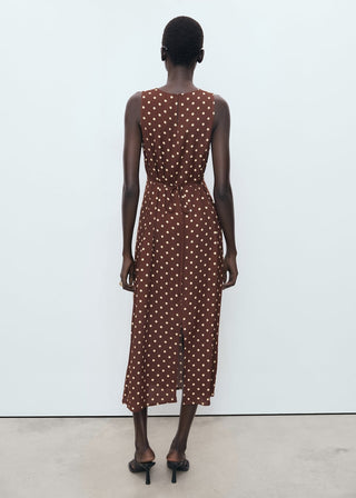 Vestido Cuello Redondo con Estampado de Puntos.
