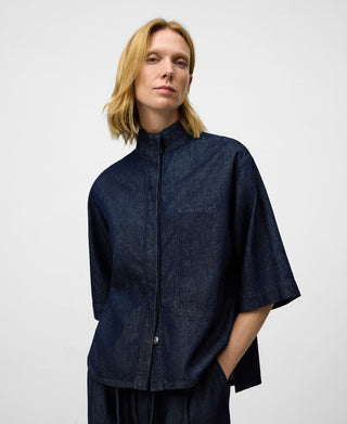 Camisa Denim Manga Corta con Bolsillo