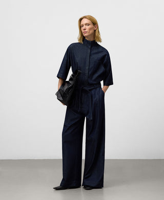 Camisa Denim Manga Corta con Bolsillo