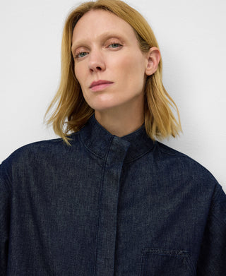 Camisa Denim Manga Corta con Bolsillo