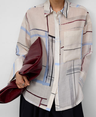 Camisa Oversize con Estampado Rayas