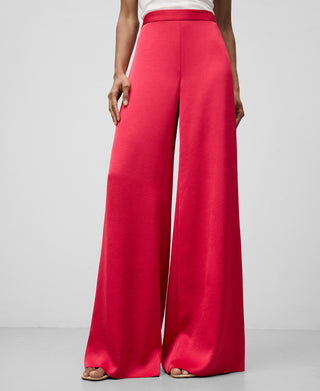 Pantalón Ancho con Tejido Satinado