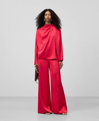 Pantalón Ancho con Tejido Satinado