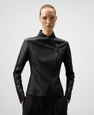 Chaqueta Biker Cuello Alto Efecto Piel