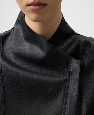 Chaqueta Biker Cuello Alto Efecto Piel
