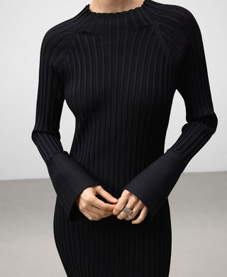 Vestido Manga Larga con Tejido Canalé