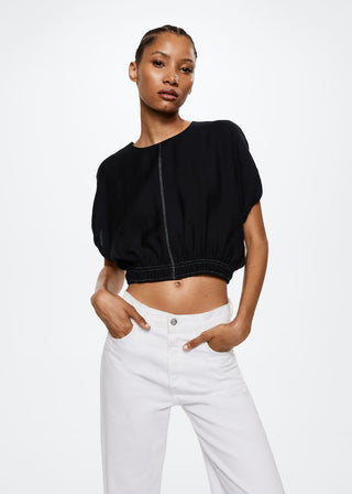 Camiseta Manga Corta con Costuras en Contraste