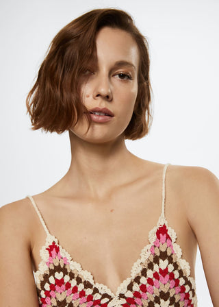 Vestido de Tirantes con Tejido de Crochet