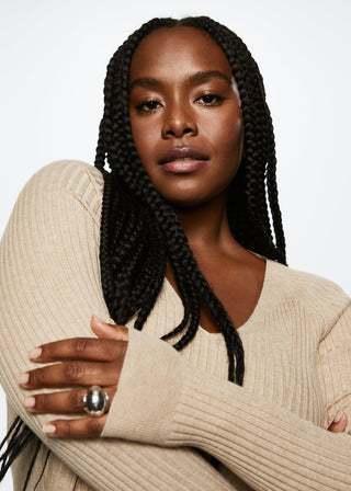 Sudadera Cuello V de Punto Acanalado