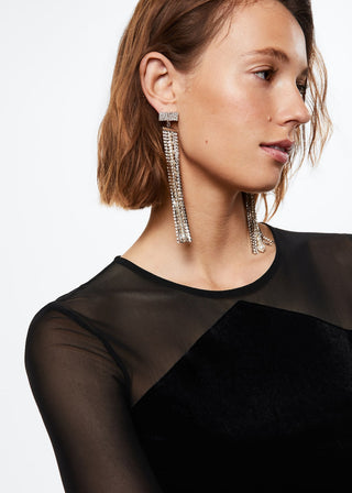 Vestido Manga Larga con Detalle de Terciopelo