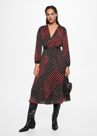 Vestido Manga Larga con Estampado Retro