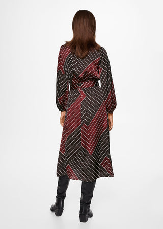 Vestido Manga Larga con Estampado Retro