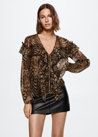 Blusa con Volantes Estampado Animal Print