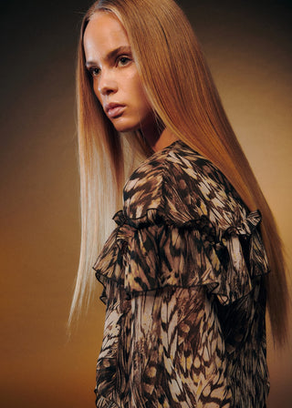 Blusa con Volantes Estampado Animal Print