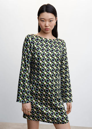 Vestido Manga Larga Acampanada con Estampado