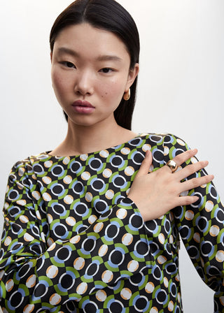 Vestido Manga Larga Acampanada con Estampado